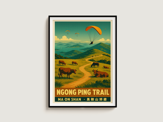 Ngong Ping Trail, Ma On Shan Hong Kong — Vintage-Style Hike Art Print